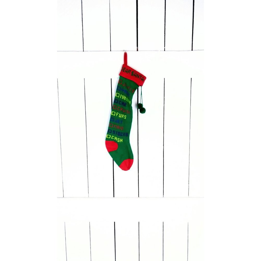 Vintage dear Santa woven slouchy knit Santa Claus Christmas stocking/funny xmas - Picture 1 of 3